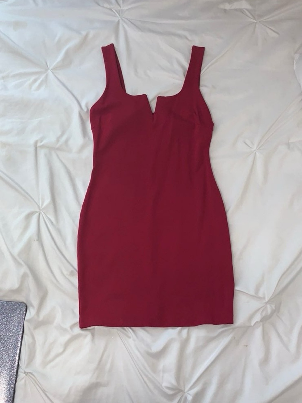 Red Sleeveless V-Notch Bodycon Dress